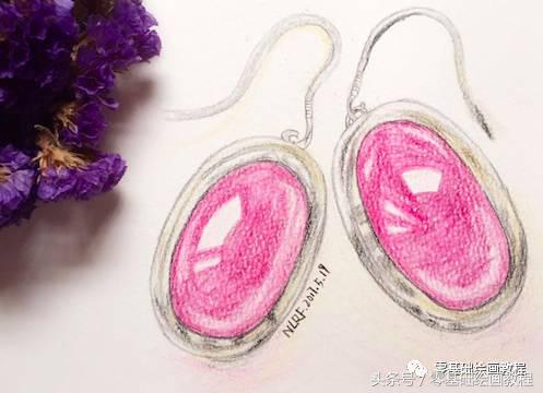 彩铅宝石耳环,美人图彩铅耳环画法