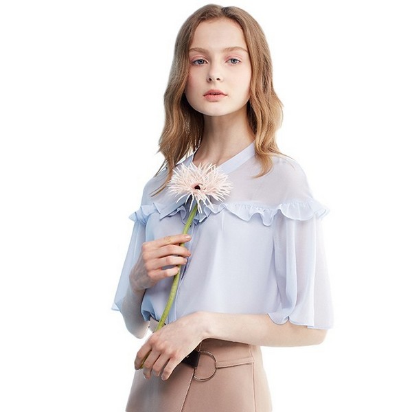 大码显瘦雪纺衫格子v领,V领显瘦雪纺衫