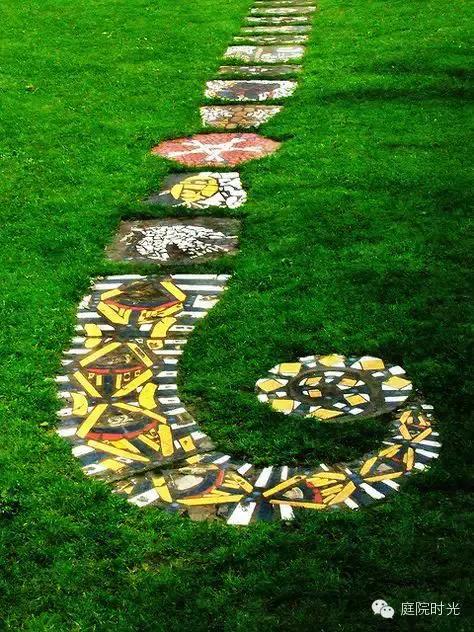 庭院小路台阶铺装效果图,马赛克庭院铺装