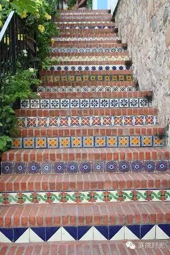 庭院小路台阶铺装效果图,马赛克庭院铺装