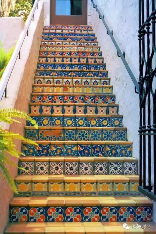 庭院小路台阶铺装效果图,马赛克庭院铺装