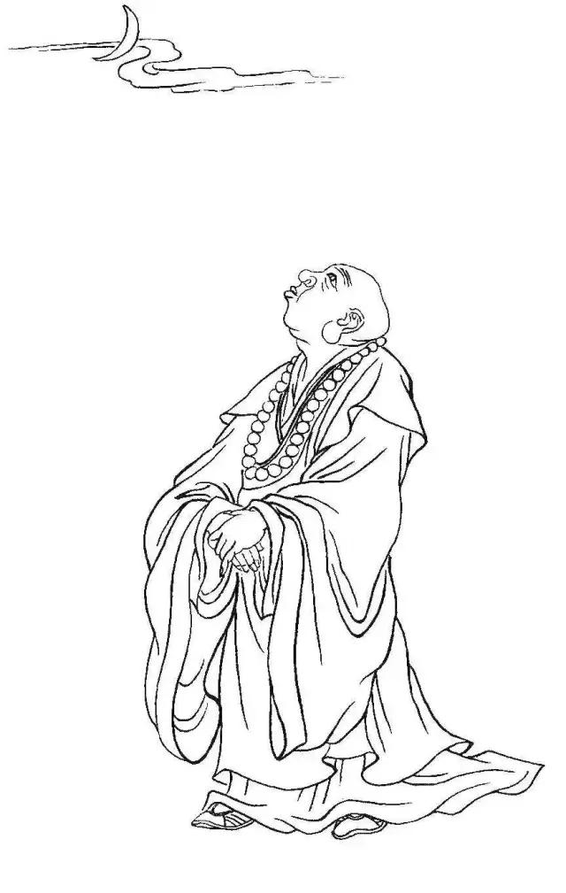 罗汉白描画稿,小写意罗汉图白描