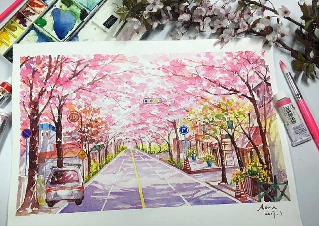 简单清新水彩画日漫,日本水彩风景画教程