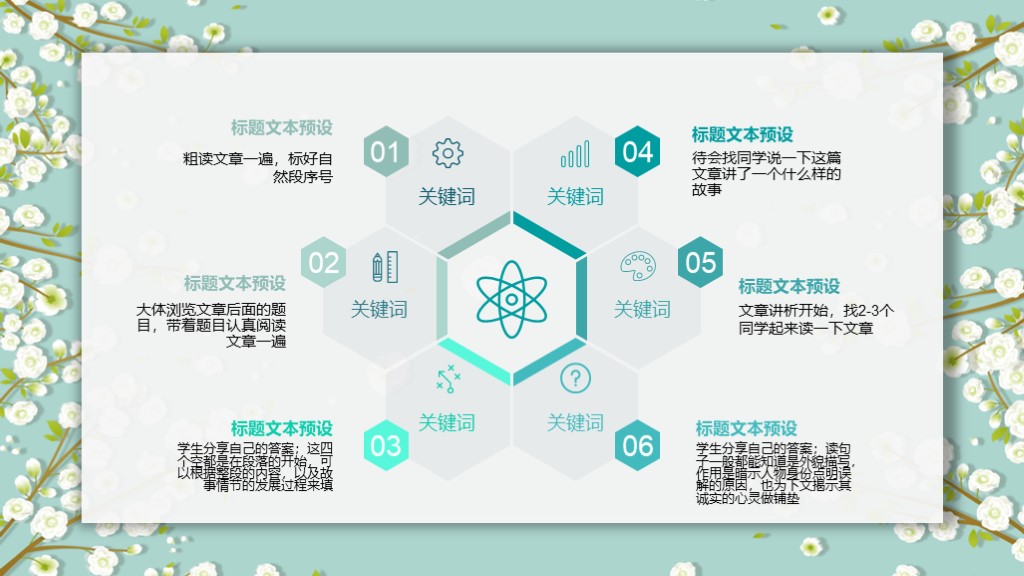 淡雅小花朵ppt模板,清新ppt模板蓝底小花