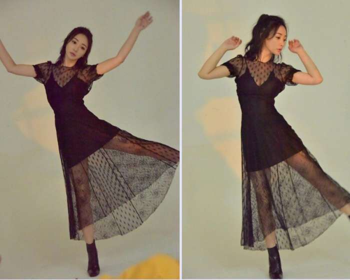 柳岩t恤搭配裙,柳岩穿条纹衣美图