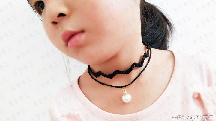双层锁骨链编绳编法,黑色双层珍珠项链锁骨链高级感