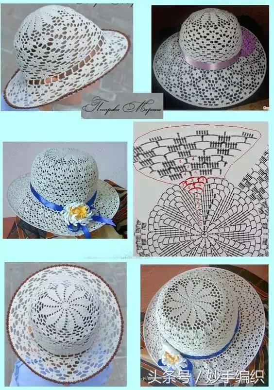 空心线钩太阳帽教程视频,空顶遮阳帽的钩法