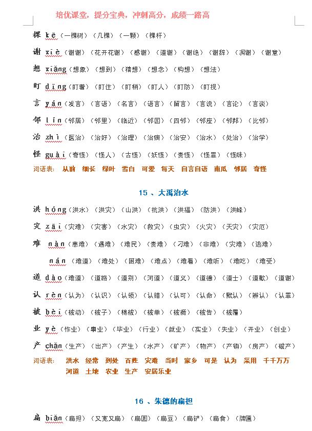 二年级上册生字表组词,二年级上册语文生字表注音可打印