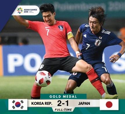 正直播中韩男足对决亚运会金牌榜,18年亚运男足决赛韩国2-1战胜日本