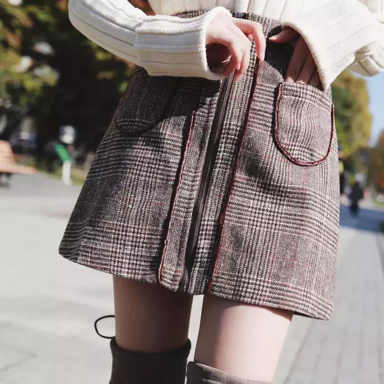 灰色毛呢短裙秋冬,秋冬高腰毛呢短裙