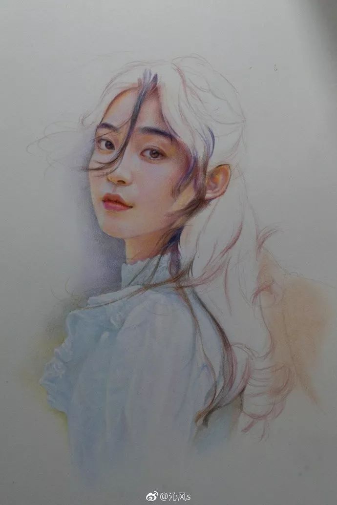彩铅画美丽的山水画,彩铅画美人蝴蝶