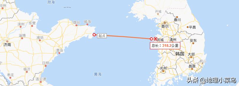 韩国跟山东哪个大,山东与韩国最近距离