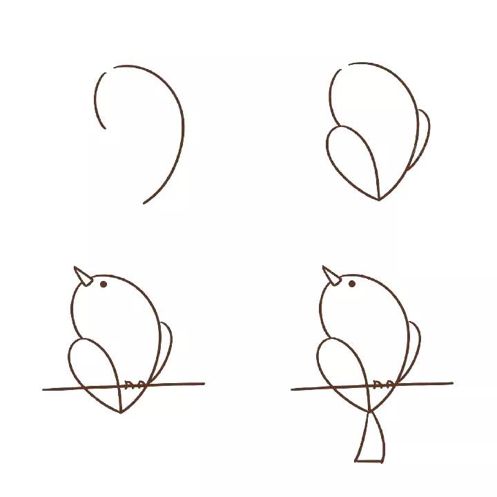 猴子大象小鸟老虎熊猫的简笔画,在天空中飞翔的小鸟简笔画儿童