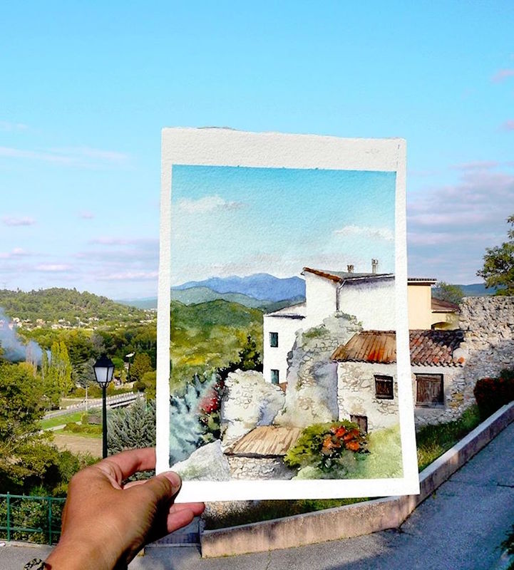 世界水彩画家风景写生,艺术家的画细节