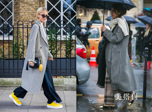 时尚咖色大衣的穿衣搭配,秋冬咖色格子大衣穿搭
