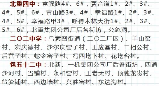 包头学区划分一览表,包头青山区二机二中学区划分