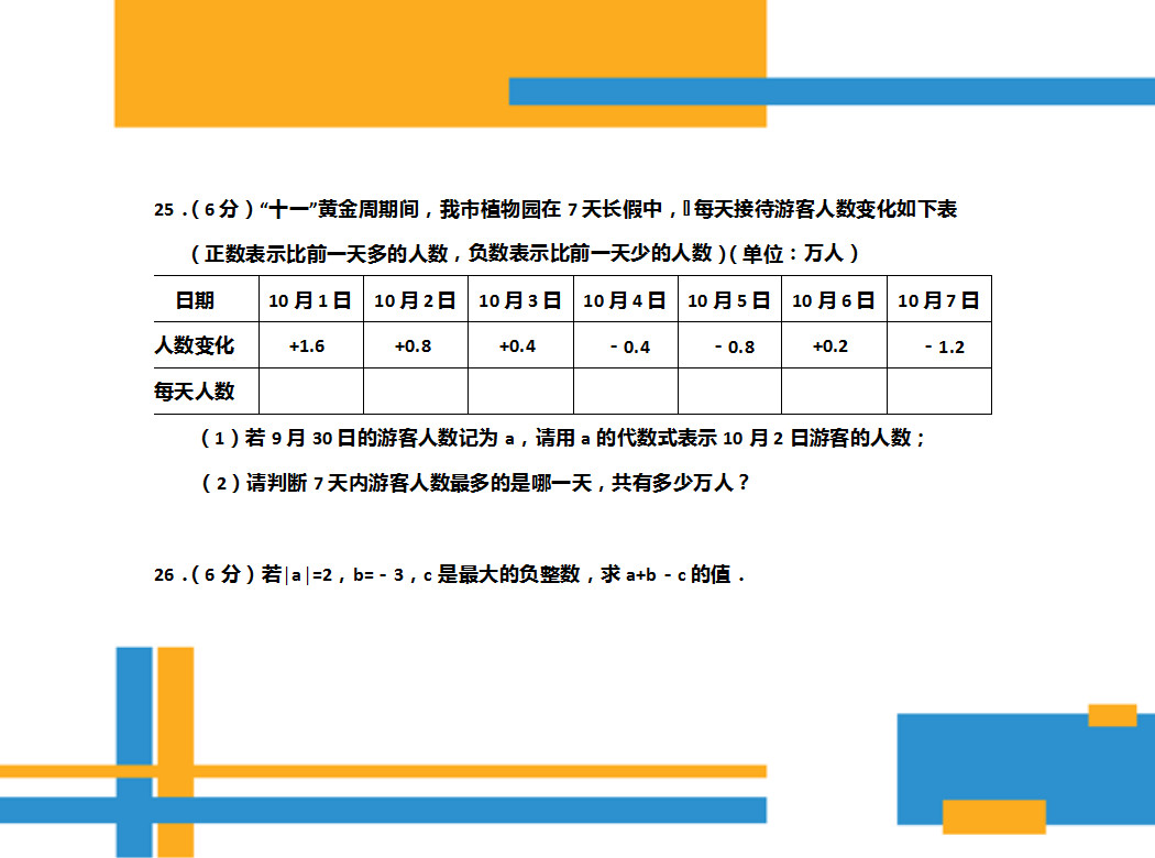 有理数测试卷大全,有理数测试题100道