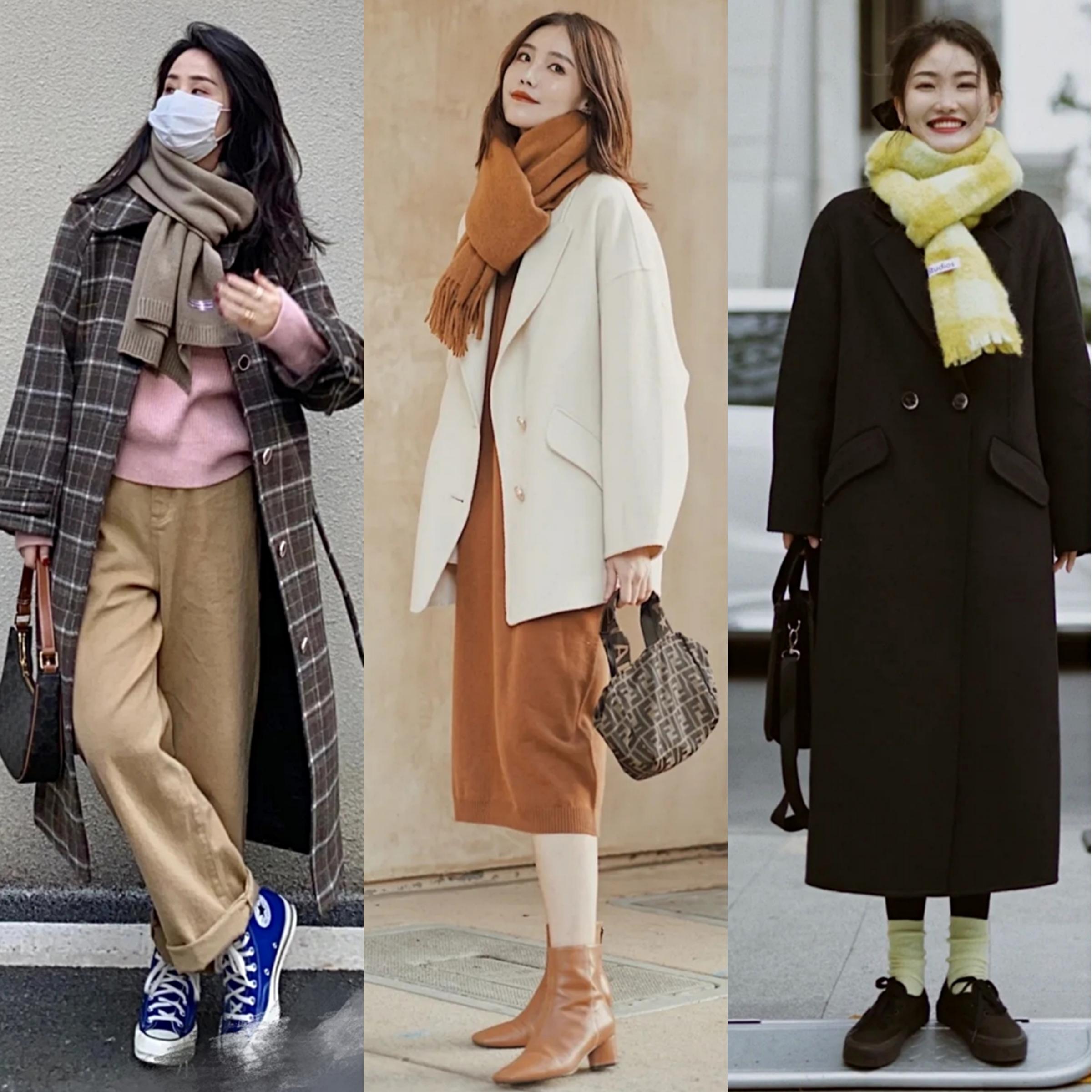 围巾配大衣保暖又时尚的系法,连帽黑色大衣围巾怎么系好看