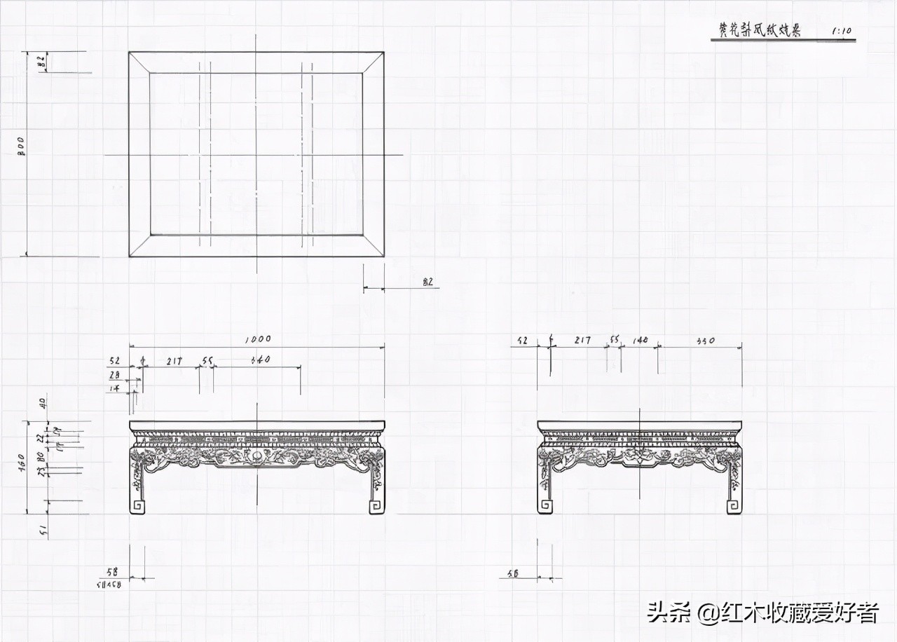 中国传统家具手绘三视图,古典家具设计图纸