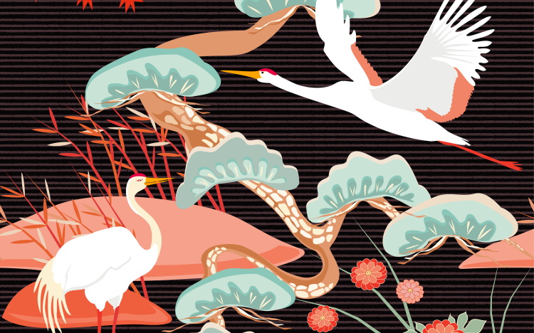 创意新中国风国潮故宫祥云仙白鹤电视背景墙海报展板PSD设计素材