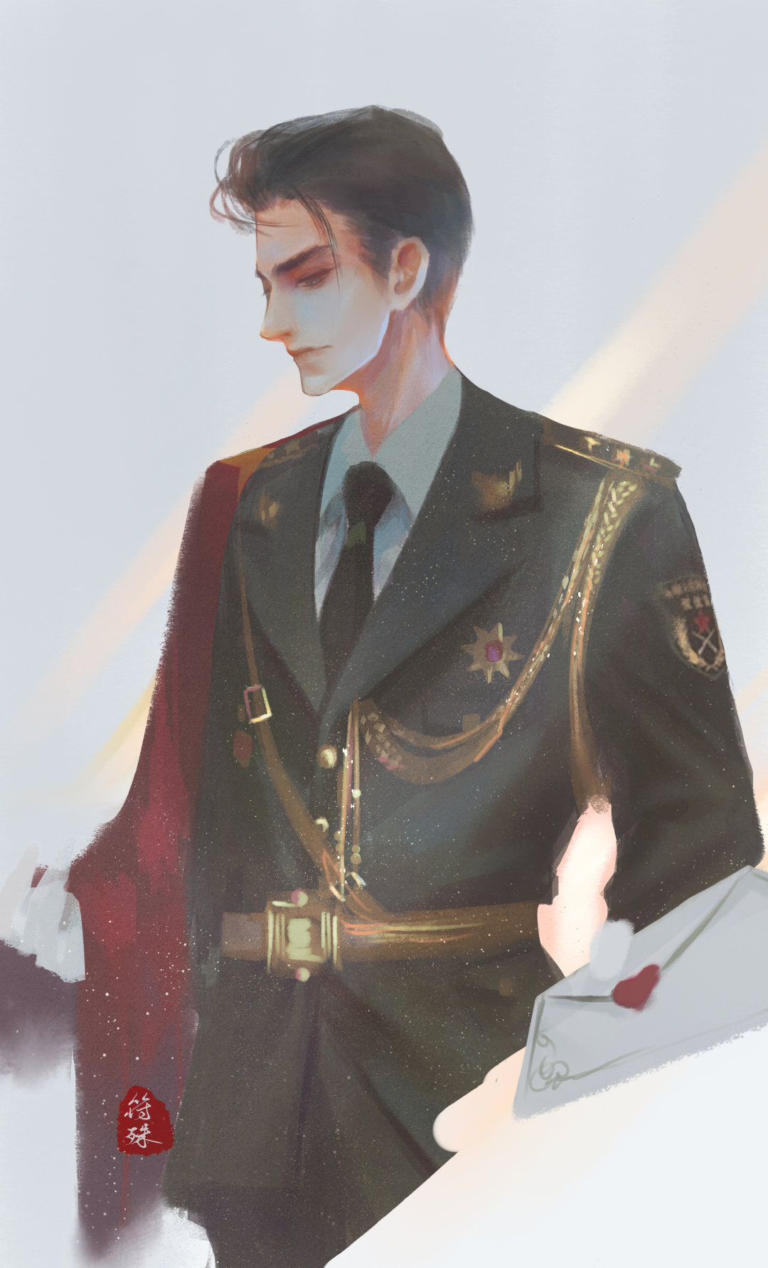 致边防军人的插画,军人和国旗插画