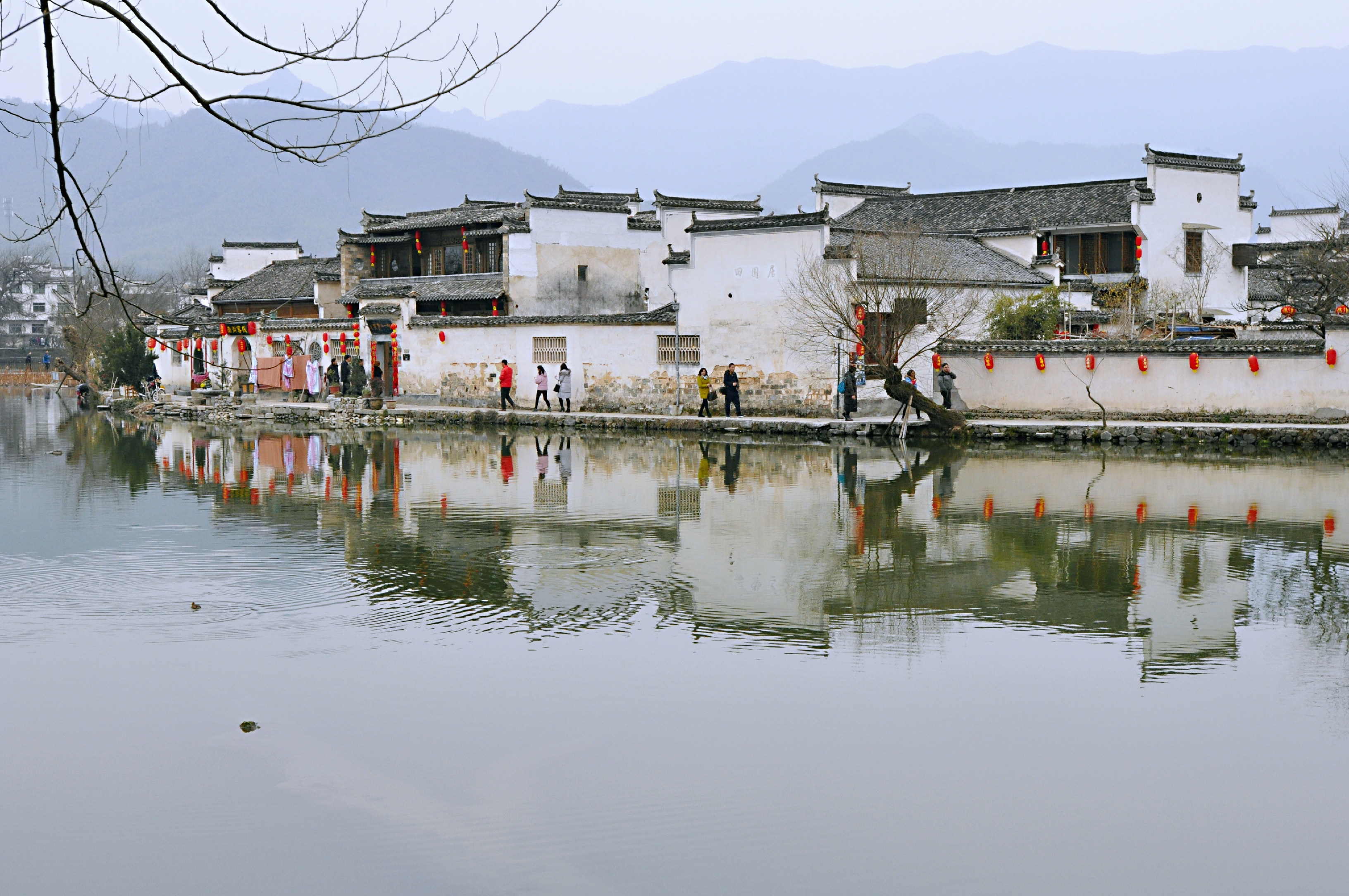徽派村落宏村风景,山为牛头树为角的意思