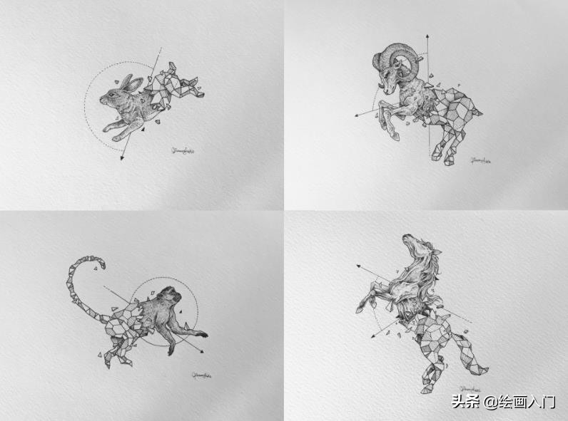 插画铅笔手绘小动物,针管笔手绘黑白画设计