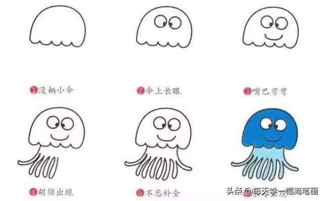 儿童海底动物简笔画大全简单,从海面到海底的简笔画