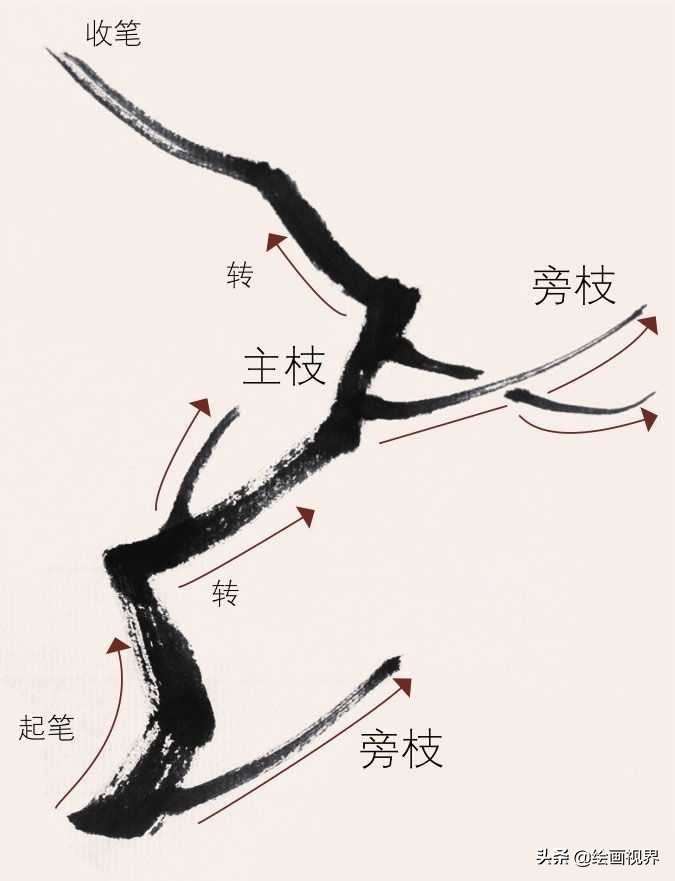 国画梅枝的穿插和笔法,国画梅入门教程