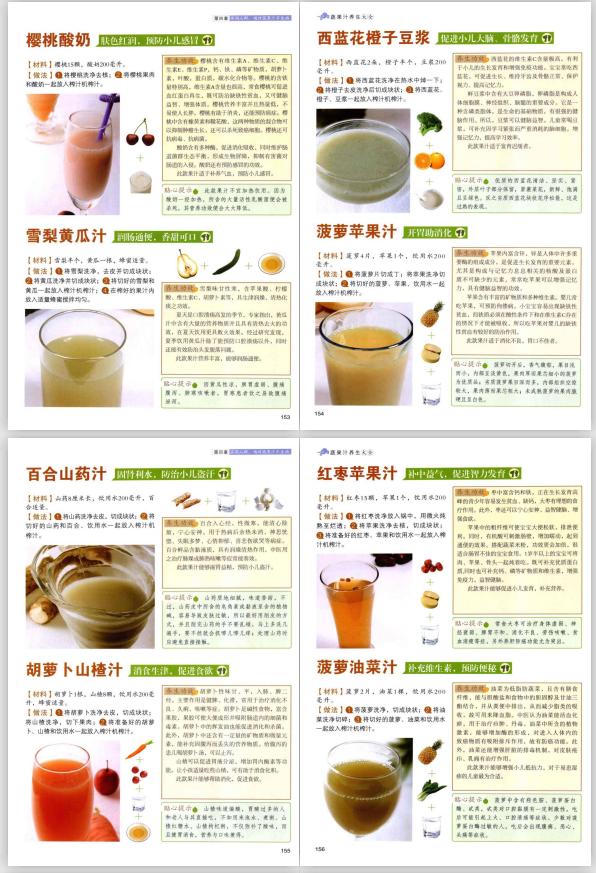 各种蔬菜水果汁搭配大全,70种水果汁搭配大全表格