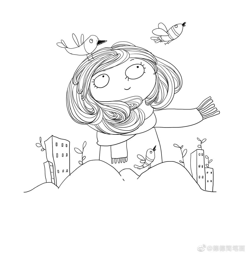 简单清新花卉的简笔画图片大全,唐老鸭简笔画可爱清新小女孩
