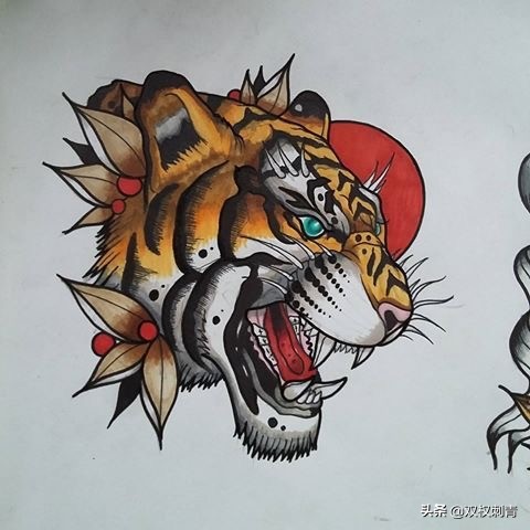 新传统老虎纹身手稿,满背老虎纹身手稿大全