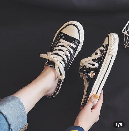 厚底板鞋秋季透气休闲帆布鞋,百搭小雏菊帆布鞋