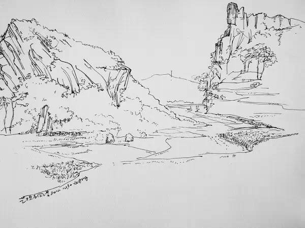 湘西凤凰古城写生速写风景,风景速写照片写生与原图