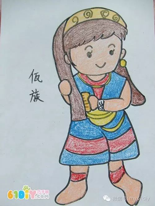 彩色少数民族儿童简笔画图片大全,五十六个民族简笔画卡通