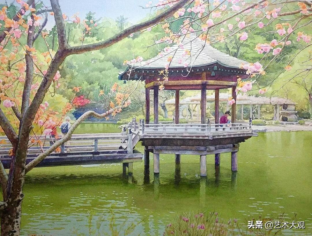 日本淡彩水彩画,日本富士山水彩画欣赏