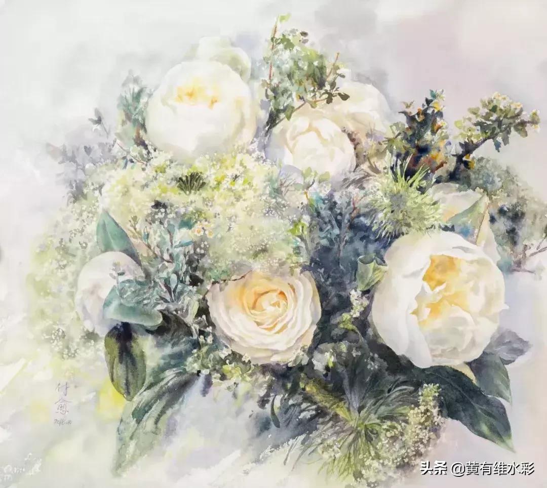 小清新水彩画玫瑰花,水彩画雨中玫瑰