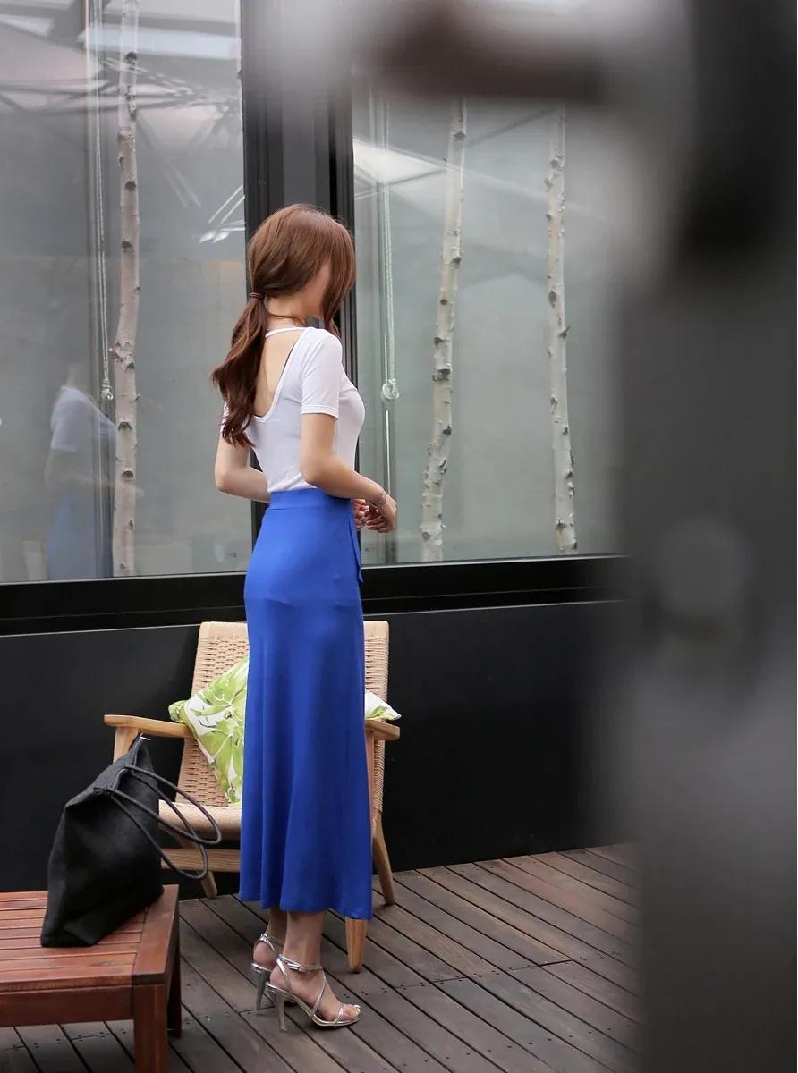 孙允珠蓝色波点连衣裙,孙允珠夏日长裙