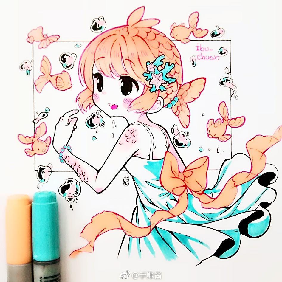 用马克笔画动漫女孩,60色马克笔画动漫