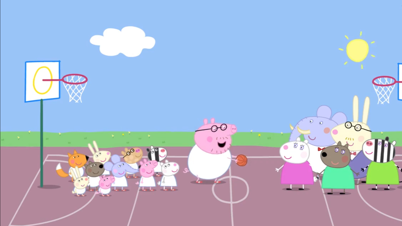 小猪佩奇和乔治打篮球,佩奇和乔治和猪爸爸打雪怪