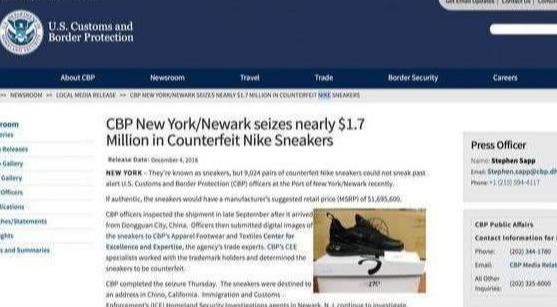 假鞋被美国海关查获,美国查获莆田鞋