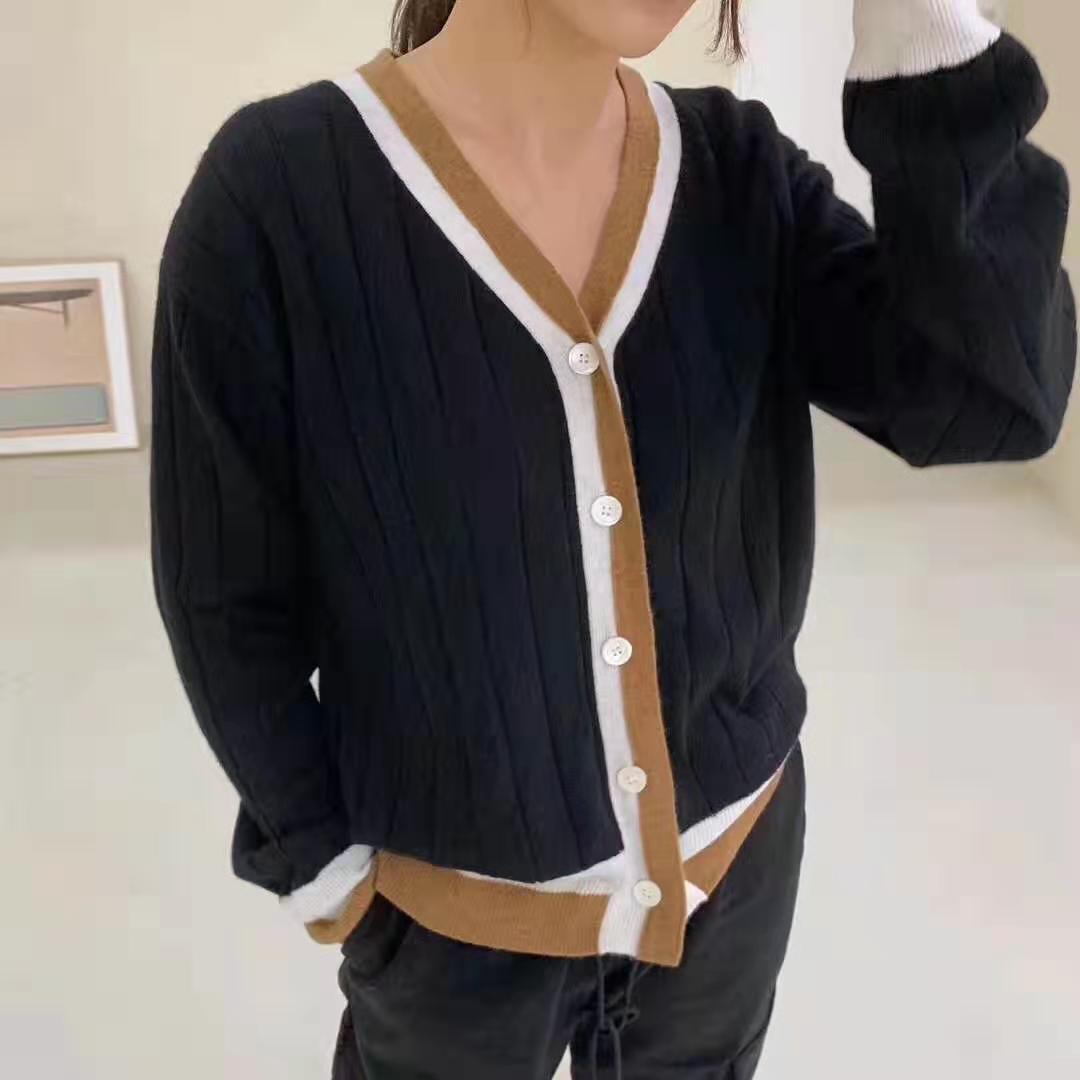 韩版针织衫v领打底中长款,洋气时髦打底衫v领连帽开衫