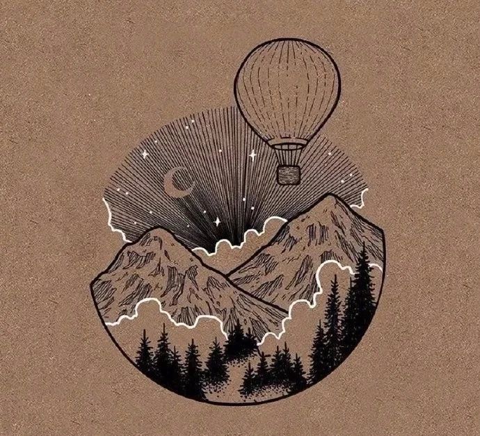 一组风格的插画,一组黑白线描画