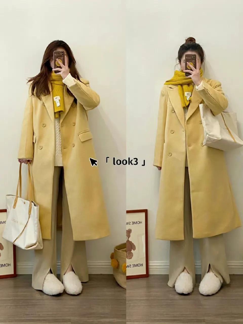 韩版宽松慵懒风长款大衣女穿搭,冬季毛呢大衣穿搭女生韩版