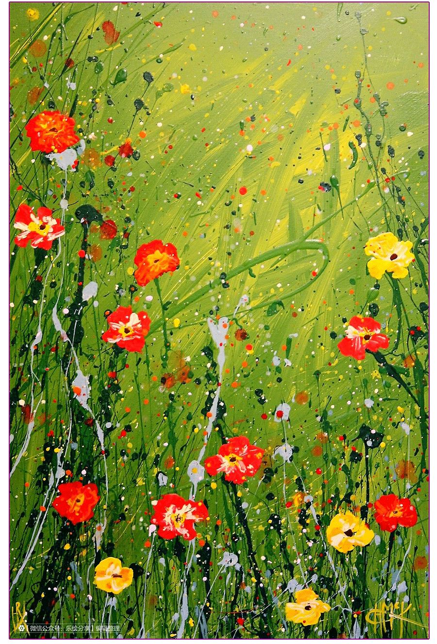 膏状水彩颜料绘画花草,藤蔓植物创意画颜料