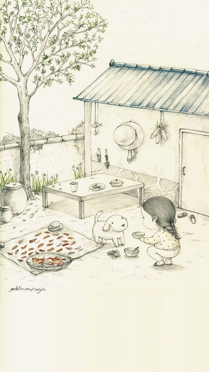 少女与兔子插画,兔子手绘创意插画