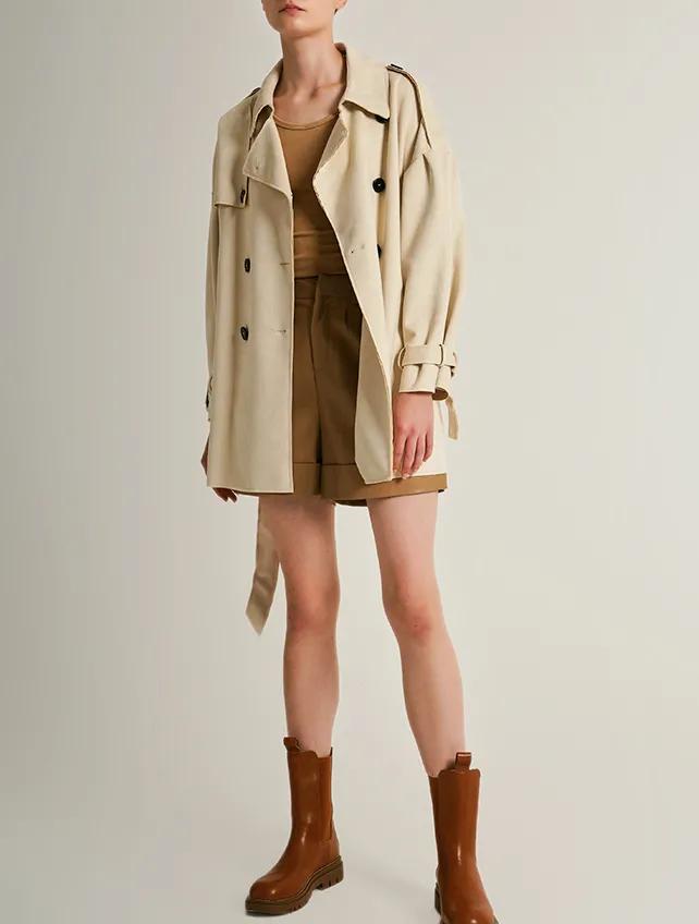 风衣英伦风短款麂皮,英伦经典格子风衣