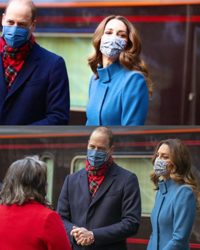 凯特威廉抵达爱丁堡，穿蓝色大衣，夫妻巧妙秀恩爱，获赠圣诞歌曲