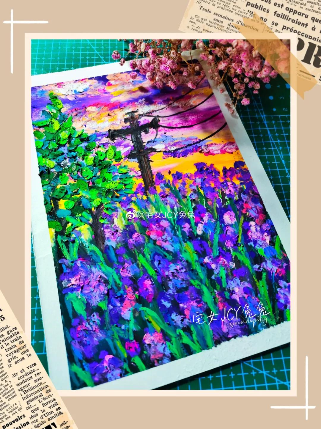 简单又好看的重彩油画棒作品,美到极致的风格绘画