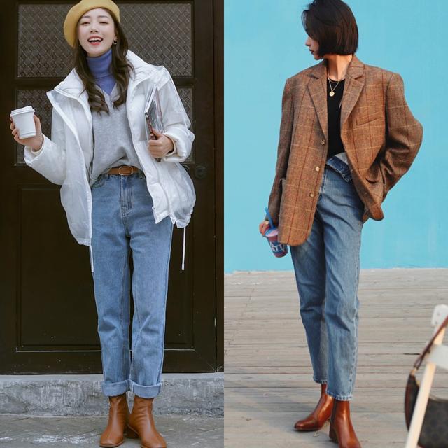 牛仔裤短靴秋冬搭配,30-40岁洋气女短靴搭牛仔裤